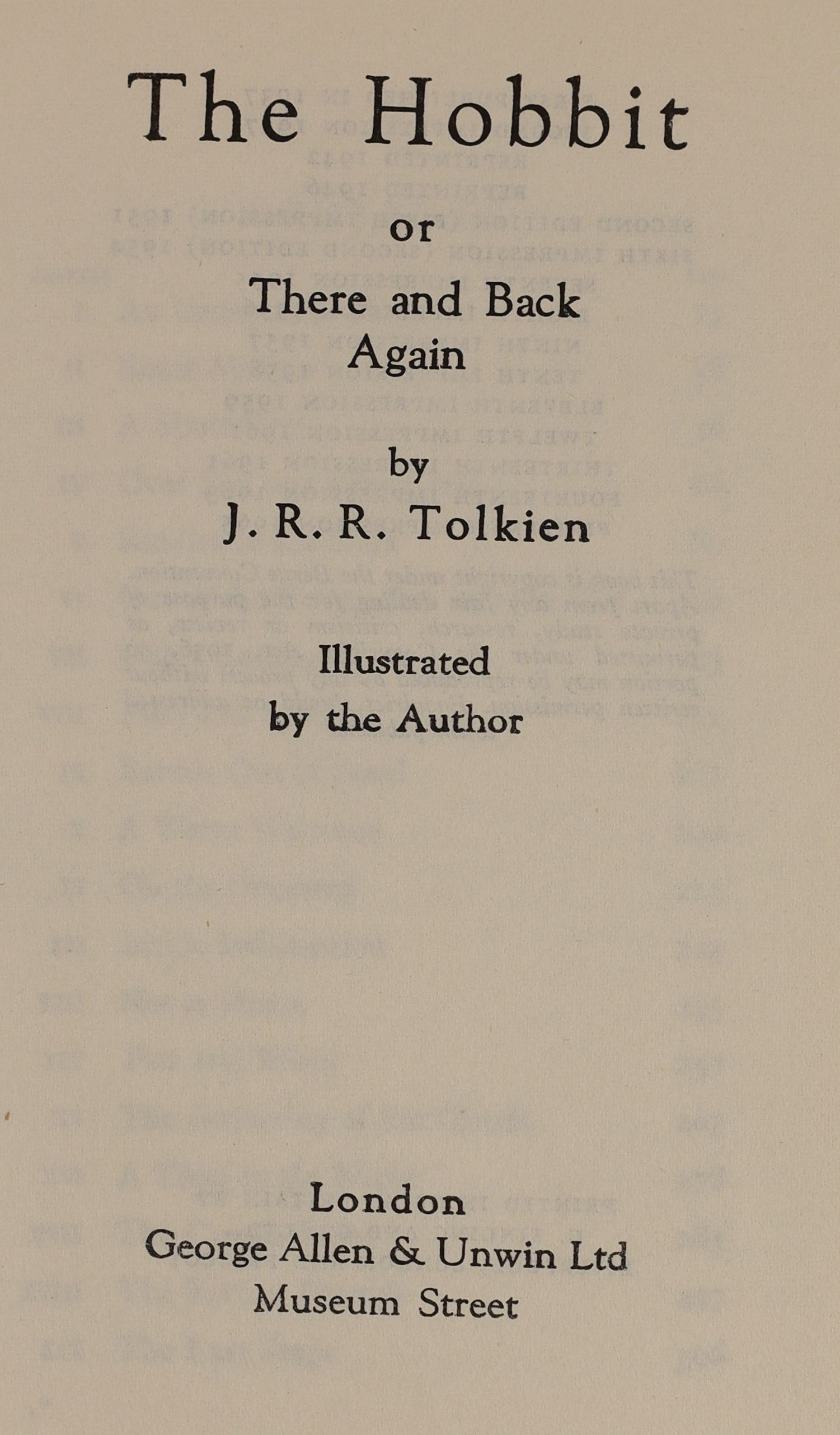 Tolkien, John Ronald Reuel - The Hobbit, 2nd edition, 15th impression, map endpapers, original green cloth in clipped d/j, with small tears and some loss, George Allen and Unwin, London, 1965